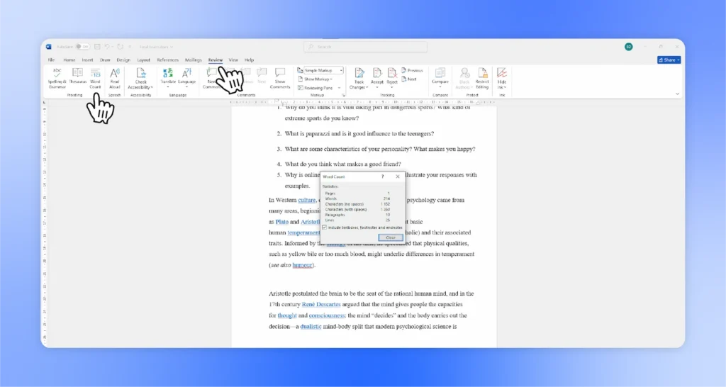 extended word count statistics in word