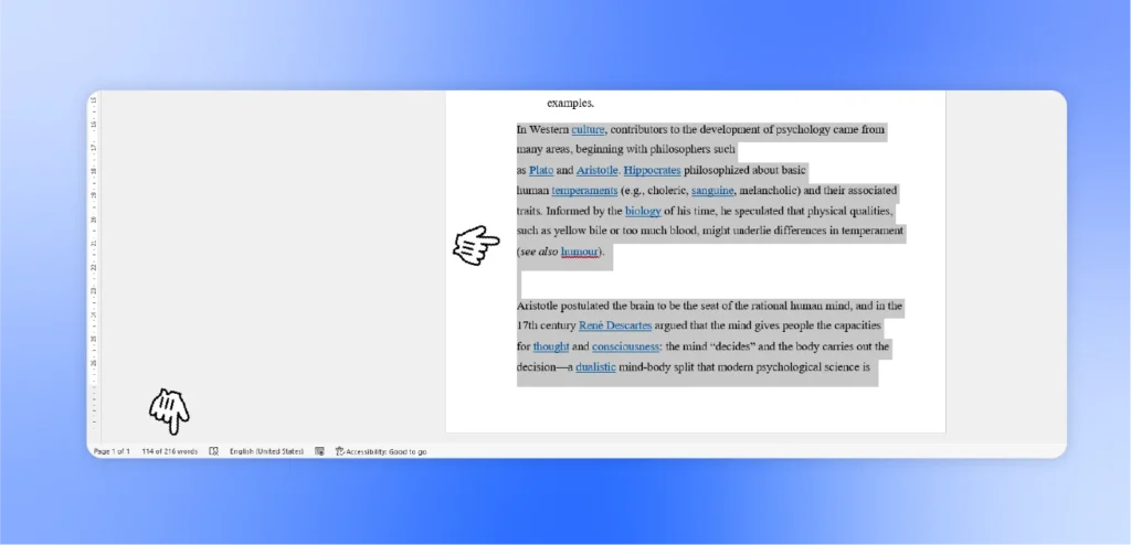 word count of selected text on mc word